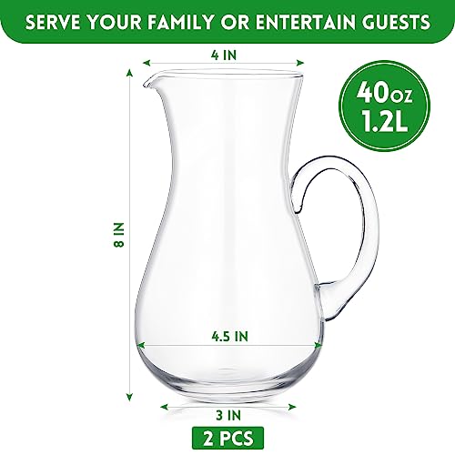 Dandat 2 Pcs Glass Water Pitcher with Spout Lemonade Pitcher Elegant Serving Carafe for Water, Juice, Tea, Sangria, and Cocktails Clear Glass Beverage Containers for Fridge Jug (Typical,40 oz) - Thumbnail 2