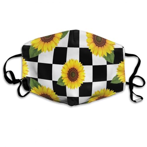 SESLFLKPJK Adults Boys Girls Warm Protective Masks Fashion Scarf Anti Dust Windproof Mouth Cover, Checkered Sunflower Mouth Decoration for Sports Travel Hiking
