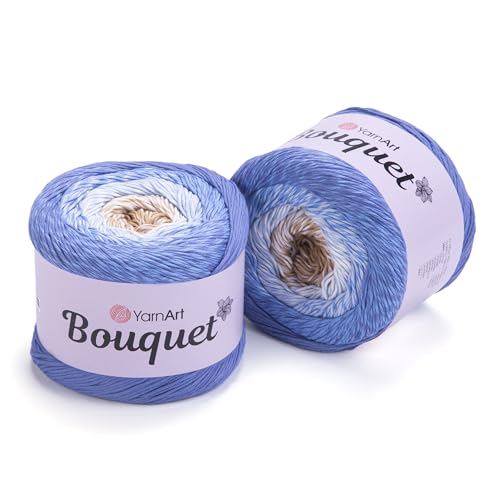 Yarn Art Bouquet Pure Cotton Yarn - 546 yds 8.80 Oz Multicolor Marbled Cotton Yarn - Rainbow Crochet for All Season Projects -%100 Cotton Fine(3) - Yarn (1 Skein) (711)