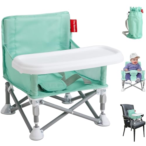 Image of Tiny Marvels Portable Booster Seat, Foldable Baby High Chair with Removable Tray, Safety Harness & Carry Bag – for Toddlers Ages 6M-3Y, Ideal for Dining, Travel, Camping & Family Time