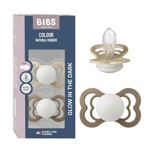 BIBS Supreme GLOW Schnuller, 6-18 Monate, 2er-Pack, Vanilla/Dark Oak – Ansicht 1