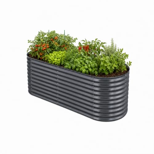 HomeLuxWorld Hochbeet Metall 160x80x80, verzinkter Stahl, wetterfest, oval mit abgerundeten Ecken, inkl. MontageSet, Handschuhe und Nagetierschutz (Anthrazit, 160 x 80 x 80 cm)