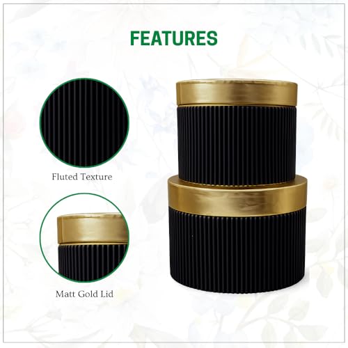 Image of Oasis Paper Gift Box Scalloped Lid Empty, Decorative, Reusable, Multipurpose Birthday, Anniversary, Wedding, Return Gifts Hamper Packaging (Set of 3)-Round (h) Black Flute)
