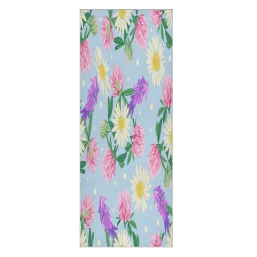 pnyoin Wildflowers Isolated on Blue Yoga Towel,Hot Yoga Mat Towel with Grip Dots Sweat Absorbent Non-Slip for Hot Yoga, 24