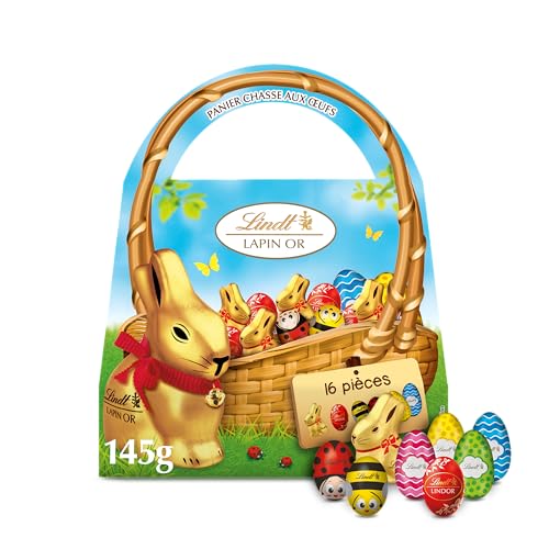 Lindt - Panier Chasse aux œufs LAPIN OR - Chocolat au Lait - Idéal pour Pâques, 145g
