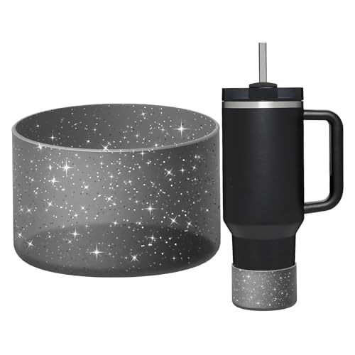 Image of WUQID Protective Bling Silicone Boot Sleeve, Compatible with Stanley Tumbler 20-40oz & Hydro Flask Bottle 12oz-24oz, Glitter Reduces Dents Sleeve Cover for More Bottles /Tumblers Bottom of 2.83-2.95in
