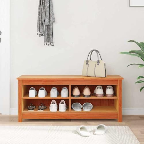 Banc de rangement en pin massif authentique Mangloder marron ciré - 5