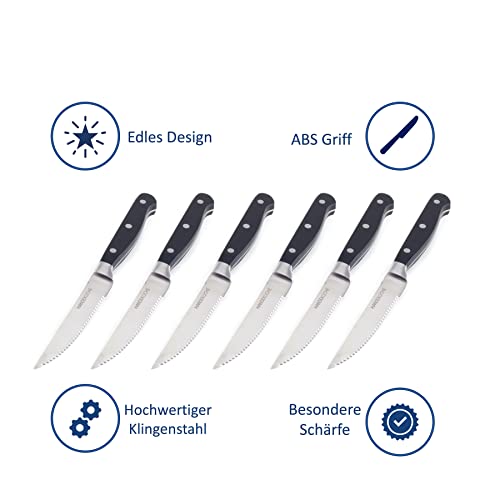 Hanseküche Steakmesser Set – 6x Hochwertige Steakmesser mit Holzgriff – Edles Besteck Set aus rostfreiem Spezialklingenstahl mit… – Ansicht 4