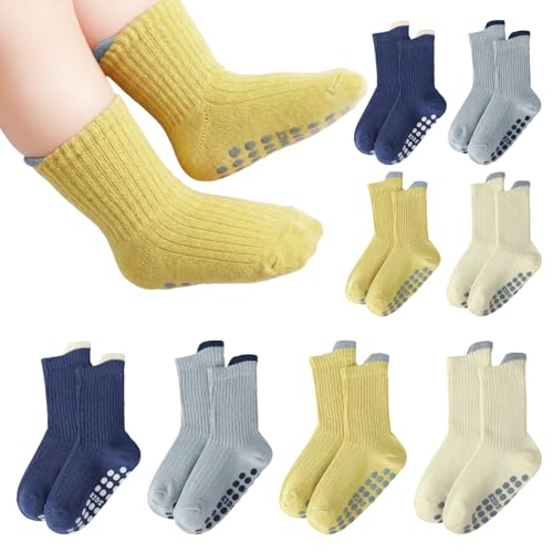 Best Toddler Socks with Grips for Safety and Comfort 14 scenicamp 8 Pairs Toddler Baby Grippy Socks, Cute Seamless Non Slip Grip Ankle Socks for Toddler Girls Boys Kids, Blue, Gray, Yellow, Beige, 1-3 Y