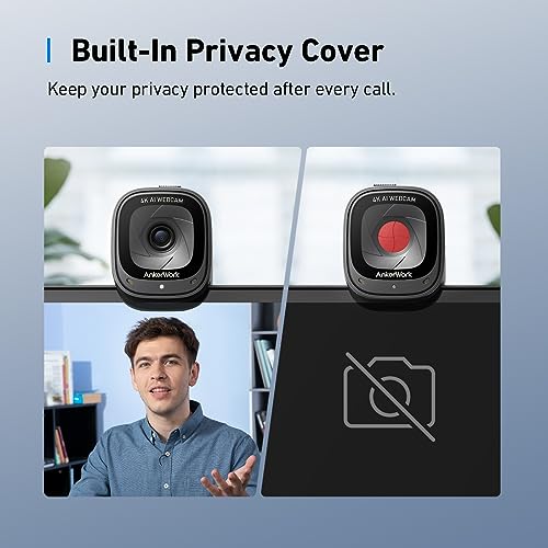 Image of Anker AnkerWork C310 Webcam, 4K Webcam, 12 Megapixel, AI Auto Focus, AI Framing, AI Noise Canceling Mic, Built-in Privacy Cover, and Adjustable FOV, 1080p@60FPS HDR, for Video Calls and Livestreams