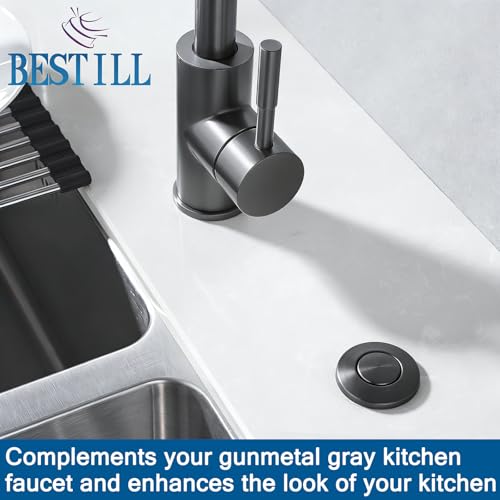 Image of BESTILL Garbage Disposal Button Gunmetal Gray, UL Listed Sink Top Air Switch Kit for Waste Disposer, 3.6 inch Long Push Button with Brass Cover, Compatible with all Garbage Disposals