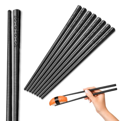 Varillas de fibra de vidrio Sushi, Palillos para comer comida Japonesa, Lavables y reutilizables, Pack de 5 pares, Color Negro