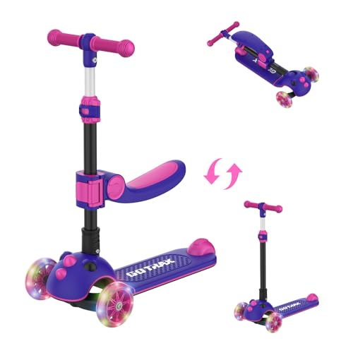Gotrax KS3 Pro Kick Scooter for Kids, One Key Removable Seat & 3 Extra Wide PU Light-Up Wheels and Anti-Slip Deck, Adjustable Height Handlebar and Lean-to-Steer, Foldable Scooter for Children Aged 2-8