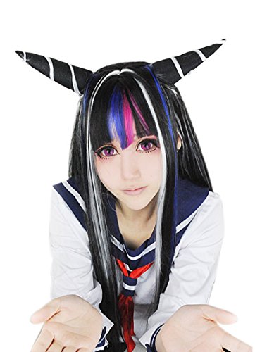 UU-Style Halloween Cosplay Womens Mioda Ibuki Horn Long Straight Cosplay Wigs Grey