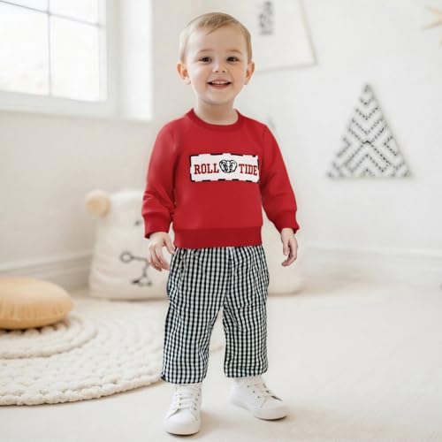 Toddler Baby Boy Football Outfit Tiger Elephant Embroidery Crewneck Sweatshirt Plaid Pants Set Fall Winter Clothes3