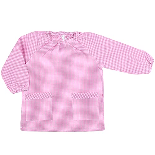 H HANSEL HOME Bata Escolar Babi Escolar Infantil Sin Botones Niño y Niña Elástica en Puño y Cuello Color Liso - Rosa 3-4 Años
