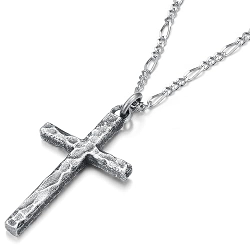 Image of 925 Sterling Silver Cross Necklace for Men Box /Cuban /Figaro Chain