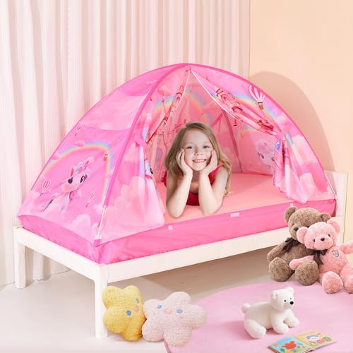 Image of Kid Bed Tent -Twin Play Tent Baby Toddlers Dream Playhouse(Pink Castle)