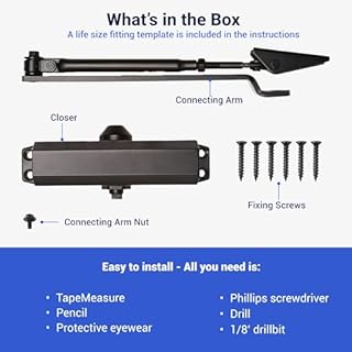 FORTSTRONG Door Closer (Black) - Automatic Door Closer Commercial or Residential - Adjustable Grade 3 Size Spring - UL Listed ADA Commercial Hydraulic Door Closers Certified