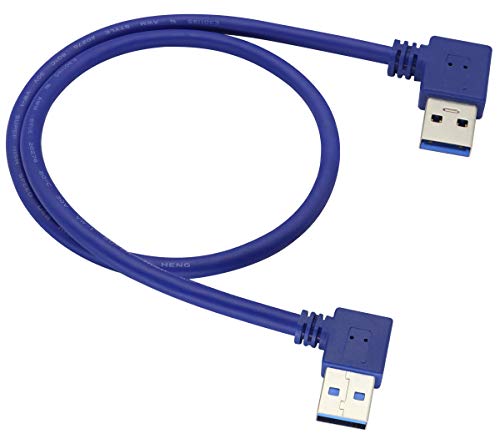 AAOTOKK Left & Right Angle USB 3.0 A Male Extender Cable 90 Degree 3.0 A USB Male to USB Male Data Transfer and Charging Connector Cable for USB Keyboard,Mouse,Flash Drive,Hard Drive(0.6M/2ft-Blue)