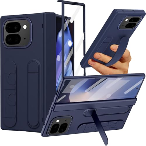 Coque Google Pixel 10 Pro anti-chute protégeant la charnière avec support et sangle bleue