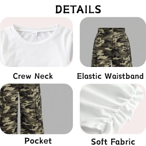 Image of Azmxynol Girls Clothes 2 Piece Outfit Ribbed T-Shirt Top + Cargo Pants, Girls Fall Clothing Set, Sizes 5-16 Years