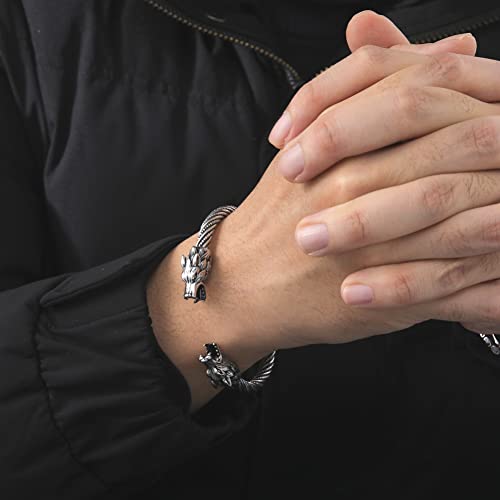 kkjoy Viking Bracelet for Men Stainless Steel Animal Head Screw Teen Cuff Bangle Norse Biker Nordic Pirates Amulet Jewellery3