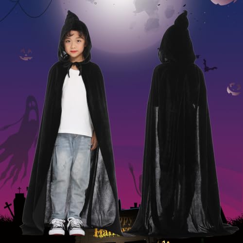 Kids Halloween Hooded Cape Velet Costume Cloak For Boys Girls Black 8-11 T - image 2
