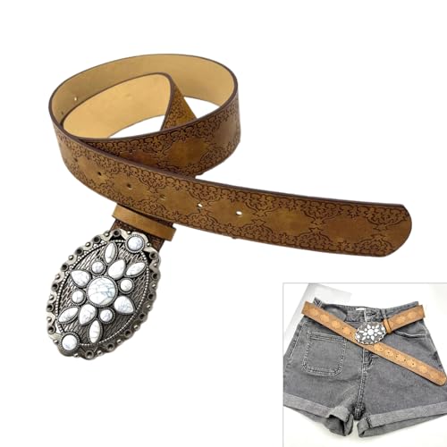 PU Waist Belts with Embossed Pattern Ethnic Gemstones Buckle Waist Belt Woman Jeans Dresses Skirt Coat Waistband2