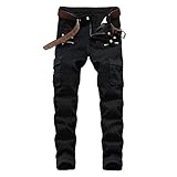 Jeans Pantalon Straight Washed Multi Zipper Hose Plissee Biker Jeans Hose Herren Slim Fit Jeanshose Für Herren 28 1655