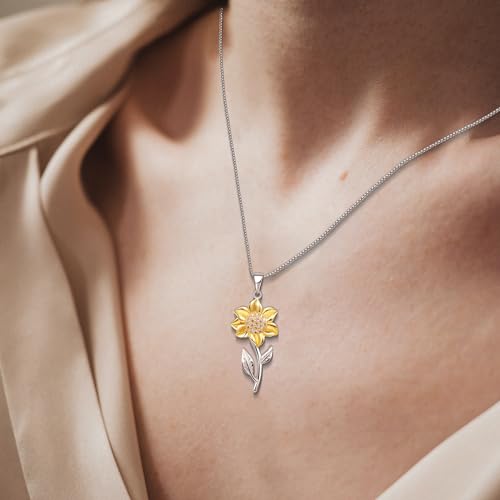Sunflower Sterling Silver Pendant Necklace & Bracelet - 18K Gold Plated CZ Sunflower Flower Jewelry for Women - Perfect for Christmas & Birthday Gifts3