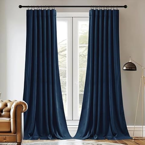 StangH Navy Blue Velvet Room Darkening Curtains Cover