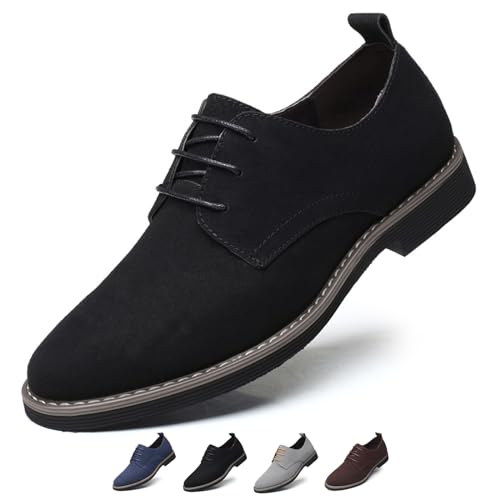 Men's Suede Dress Oxfords Shoes Fashion Hand Stitched Round-Toe Lace up Low Top Nubuck Leather Casual Shoes Classic Business Formal Derby Shoes