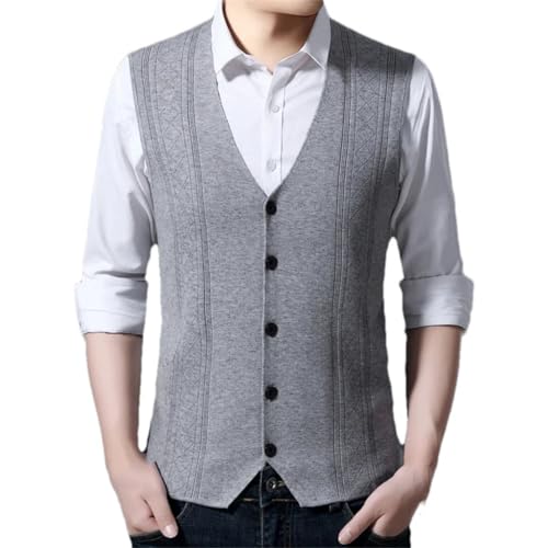 Men Knitted Sleeveless Cardigan Vest Buttons Down V Neck Business Casual Sweater Vest