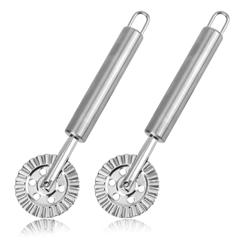 Gosknor 2 Piezas Rueda Cortadora Pasta, Acero Inoxidable Rodillo Cortador de Masa Rueda para Prensar Pasta Herramienta para Hacer Repostería para Cocina Casera