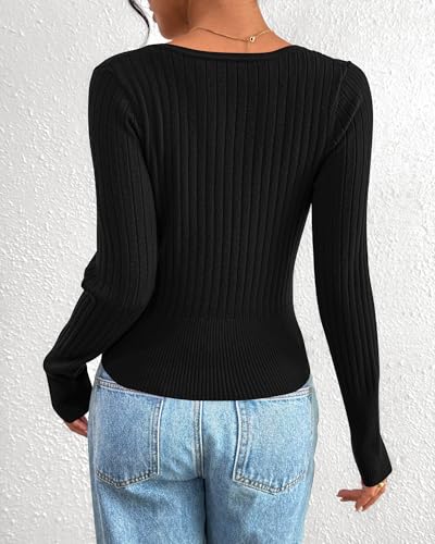 BTFBM Fall Sweaters for Women 2025 Lightweight Long Sleeve Henley Shirts Button Up Knit Basic Slim Fit Going Out Tops3