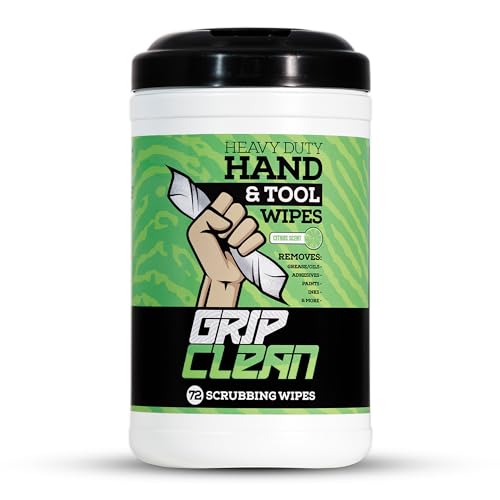 Grip Clean Cleaning Wipes – Hand Cleaner for Mechanics, Heavy-Duty Hand Wipes for Grease & Oil, Cleaning Wipes All Purpose for Tools & Surfaces, Waterless Hand Cleaner, Citrus Scented (72ct)