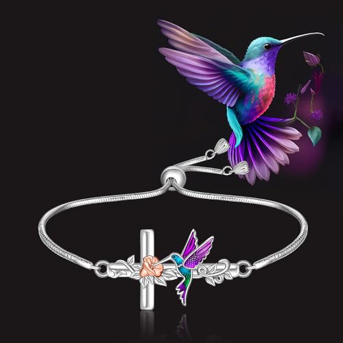 Hummingbird Bracelets for Women Sterling Silver Bird Hummingbird Bracelet Cross Flower Link Blue Purple Jewelry3