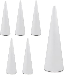 Pangda 6 Pack Large Polystyrene Cones for Crafts 15 x 3.8 Inch White Polystyrene Christmas Tree Foam Cones for Holiday DIY Arts Project Wedding Table Centerpiece and Floral Arrangement Supplies