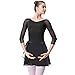 Bezioner Danse Justaucorps Vêtements Gymnastique Léotards 3/4 Manches pour Filles Femme (Noir avec Jupe, M (150cm-155cm))