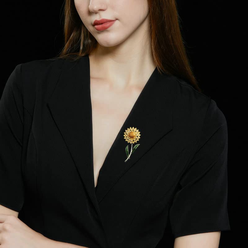 Image of 14K Gold Sunflower Coat Brooches for Women, Suit Cardigan Pin for Stylish Casual Wear, Small Brooch