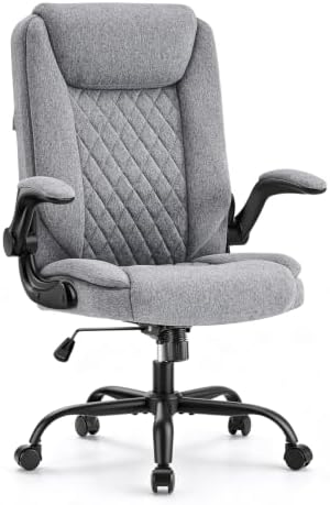CASTLOVE Ergonomischer Bürostuhl Stoff, Chefsessel 150 kg, Grau | Schreibtischstuhl mit Armlehne Klappbar und Wippfunktion | Atmungsaktiver Drehstuhl mit rollen | Home Office Chair