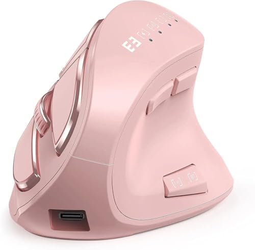 Image of Vertical Mouse, Wireless Ergonomic Optical Mouse (BT 5.0 + Bluetooth 3.0 + USB Connection) with 9 Buttons, Rechargeable Computer Mouse for Wins PC /Laptop, Mac (Pink)