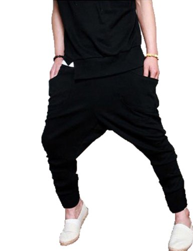 Mens Casual Harem Baggy Hip Hop Dance Sport Sweat Pants Trousers Slacks (M, Black)