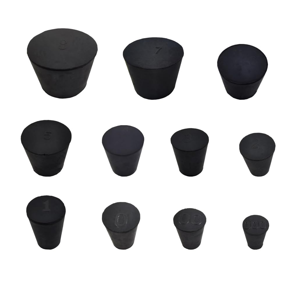 Rubber Stoppers,Black,22Pack,a Selection of bungs from Size #000 to #8,Used for Sealing Balloon Bottles,Water Tank Etc(2 Pack Each Size)