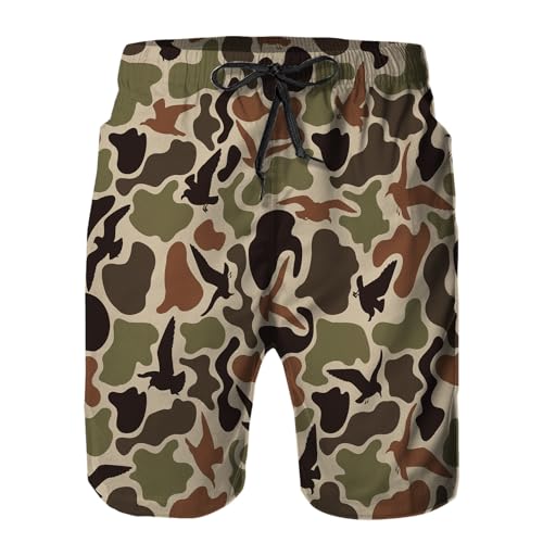 Qiantrading Mens Swim Trunks with Mesh Lining Camo Brown Hunting Seagull Quick Dry Board Shorts Beach Pants Swimwear Bathing Suits L