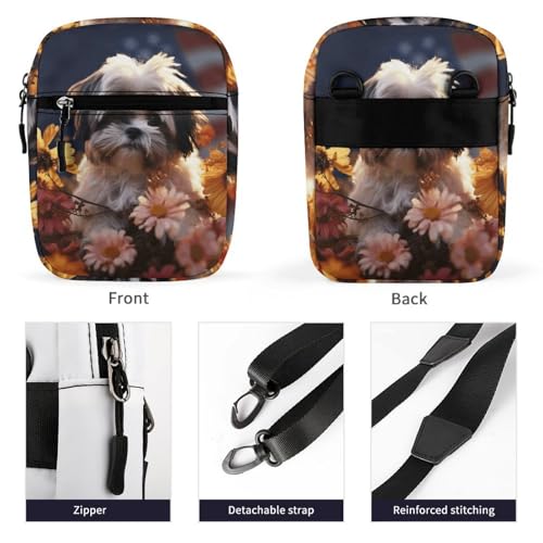 Personalized Small Crossbody Bag Water Resistant Messenger Bags Mini Shih Tzu Dog And Flowers Printing SlingBag For Men Women3