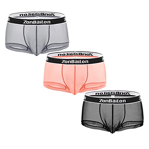 ZUOLAIYIN Caleçon à Jambe Courte pour Homme - sous-vêtements en Soie glacée - Culottes pour Homme - Taille M, L, XL, 2XL, 3XL, (8391) Lot de 3 - Gris/Noir-Orange, XL Cover