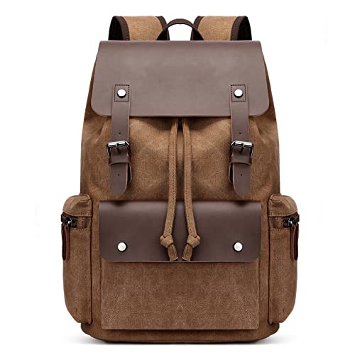 Vintage-Rucksack aus Segeltuch, lässiger Tagesrucksack, Reiserucksack für Damen und Herren, Laptop-Rucksack, College, Schultasche, Outdoor, Wandern, Camping, coffee, 17.7H x 13.0L x 7.1W inch (45 x 33