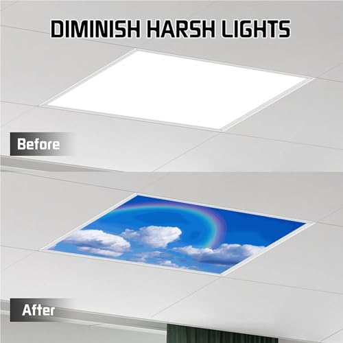 Image of Fluorescent Light Cover for Classroom -2 Pcs Rainbow White Clouds Magnetic Fluorescent Light Covers, Ceiling Light Covers Shade Panel Coverings for Office Classroom Home Drop Ceiling, 4 x 2 Feet